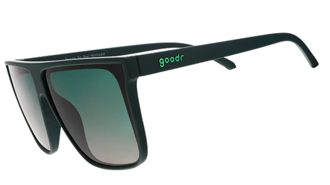 Tends To Get Noticed sunglasses by Goodr in deep green with oversized flat-top frame and green gradient lenses for bold outdoor style