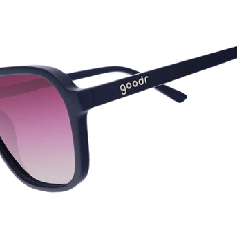 Deja Vu Daydream by Goodr dark blue square aviators with purple gradient lenses, stylish sunglasses for casual and outdoor use