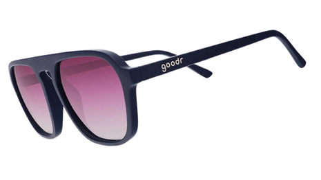 Deja Vu Daydream by Goodr dark blue square aviators with purple gradient lenses, stylish sunglasses for casual and outdoor use