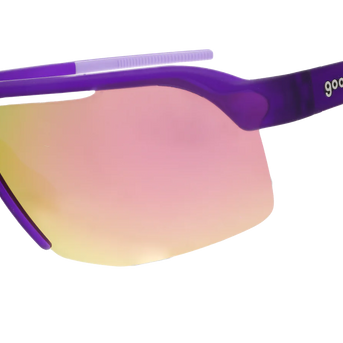Tentacle Tag Champion by Goodr in purple with half-rim frames and light pink reflective lenses for running and athletic use