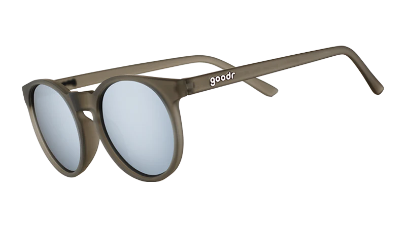 They Were Out Of Black by Goodr round gray polarized sunglasses with slim fit for smaller faces, slip-resistant and hipster style