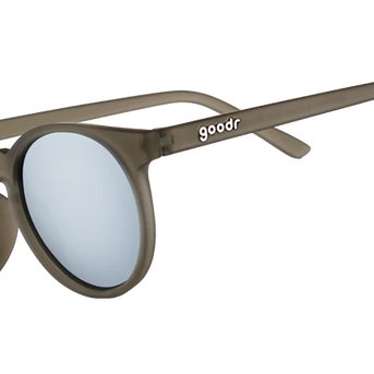 They Were Out Of Black by Goodr round gray polarized sunglasses with slim fit for smaller faces, slip-resistant and hipster style