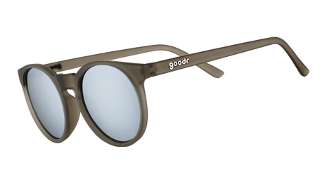 They Were Out Of Black by Goodr round gray polarized sunglasses with slim fit for smaller faces, slip-resistant and hipster style