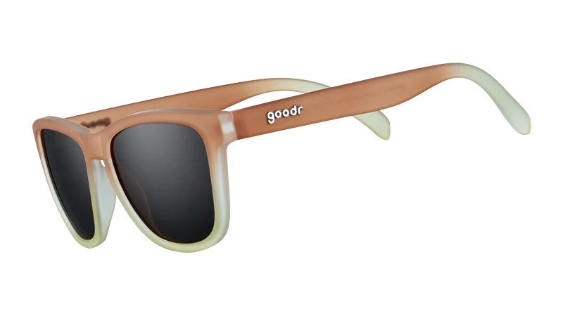 Three Parts Tee by Goodr in brown gradient with polarized high contrast lenses, ideal for golf and outdoor celebration use