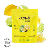 Lemon & Lime Sport Drink Mix by Krono Nutrition in yellow pouch, organic vegan electrolyte drink mix for hydration and energy during running and sports