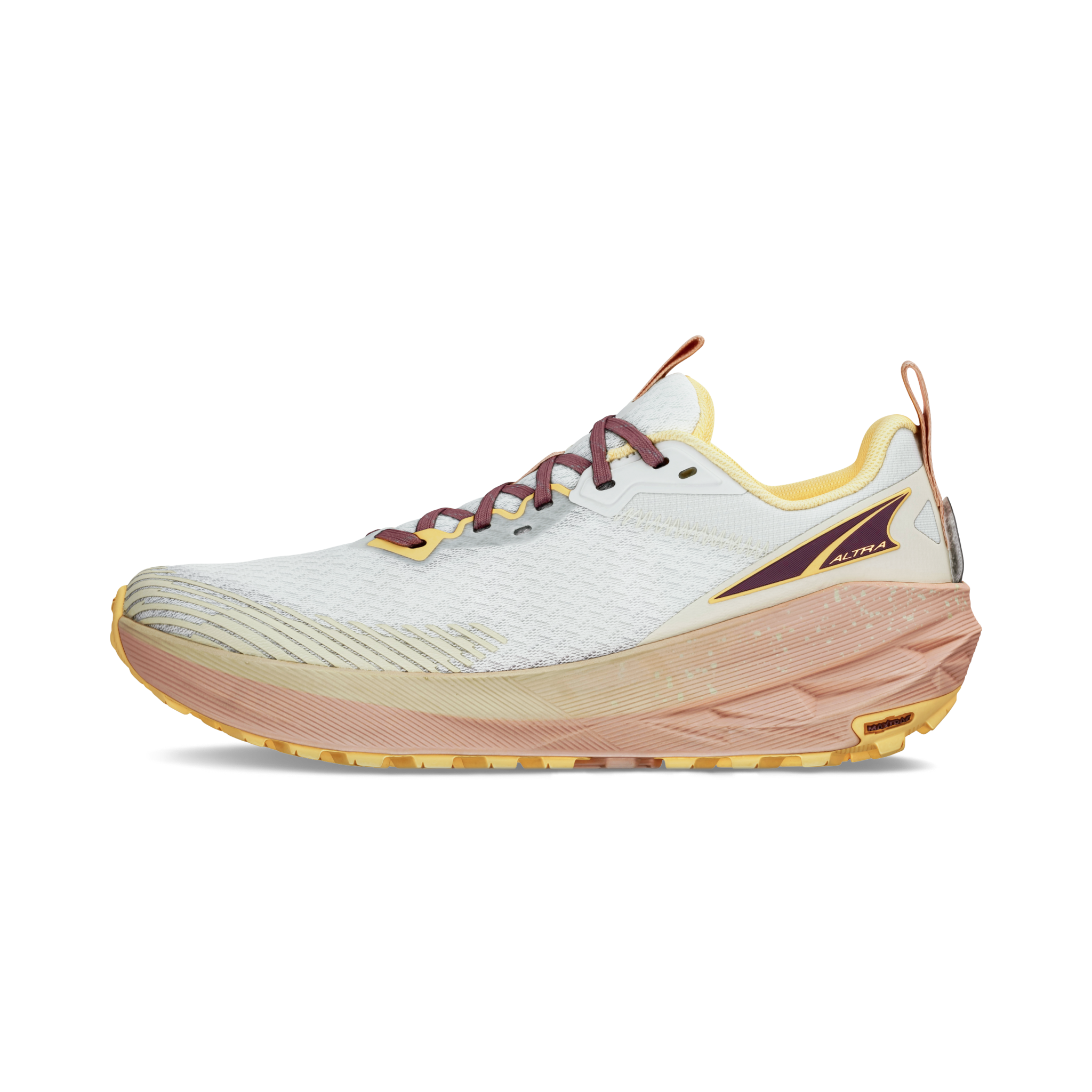 Experience Wild 2 - Women by Altra Footwear in white, beige, and rose lightweight trail running shoe with improved mesh upper and grippy sole