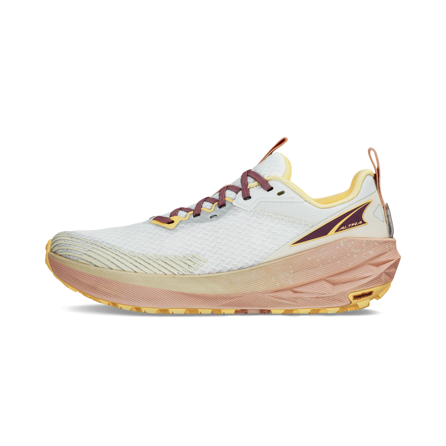 Experience Wild 2 - Women by Altra Footwear in white, beige, and rose lightweight trail running shoe with improved mesh upper and grippy sole