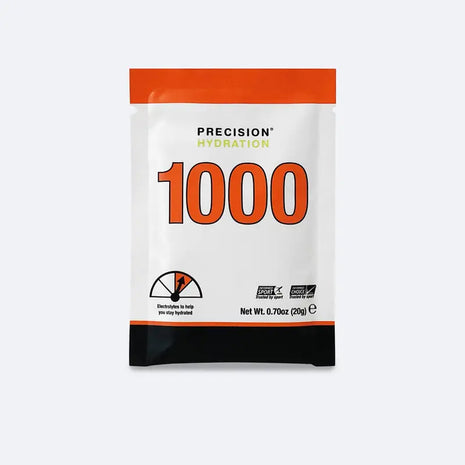 Hydration Powder 1000 by Precision Fuel & Hydration in white and orange electrolyte drink mix for athletic hydration and sweat replacement