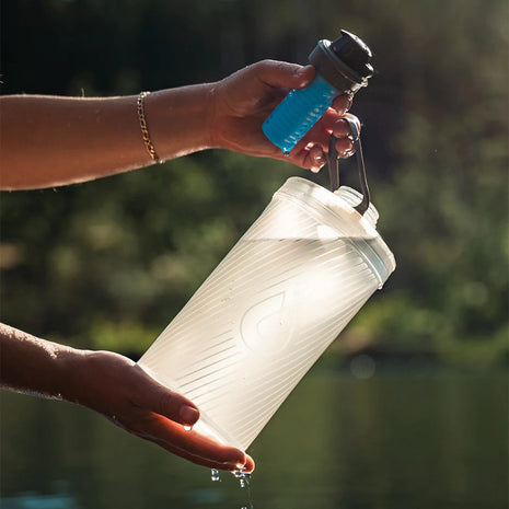 42 MM Filter Cap by Hydrapak in blue and black, water filtration cap for 42MM thread bottles, ideal for outdoor hydration and running