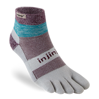 Trail Midweight Mini-Crew - Unisex by Injinji in grey, purple, and teal cushioned toesock for running and hiking on uneven trails