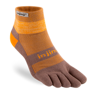 Trail Midweight Mini-Crew - Unisex by Injinji in brown and orange, cushioned toesock for comfort, protection, and agility on uneven trails