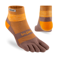 Trail Midweight Mini-Crew - Unisex by Injinji in orange and brown cushioned toesock for women, designed for running and hiking on uneven trails