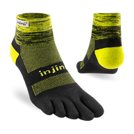 Trail Midweight Mini-Crew - Unisex by Injinji in black and yellow, cushioned toesock for trail running and hiking comfort and support