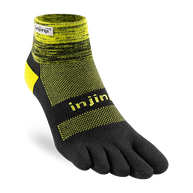 Trail Midweight Mini-Crew - Unisex by Injinji in black and yellow cushioned toesock for trail running and hiking with support on uneven terrain