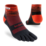 Trail Midweight Mini-Crew - Unisex by Injinji in black and red, cushioned toesock for support and comfort on uneven trails, ideal for running and hiking