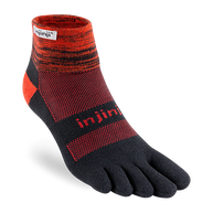 Trail Midweight Mini-Crew - Unisex by Injinji in black and red, cushioned toesock for comfort, agility, and support on uneven trails.