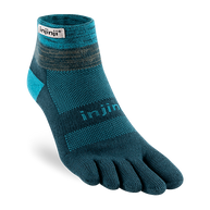 Trail Midweight Mini-Crew - Unisex by Injinji in teal and dark grey cushioned toesock designed for running and hiking on uneven trails with support and agility