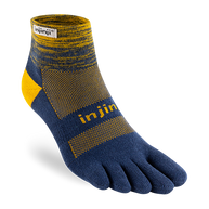 Trail Midweight Mini-Crew - Unisex by Injinji in navy and yellow cushioned toesock for running and hiking on uneven trails with support and comfort