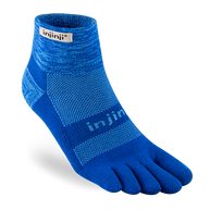Trail Midweight Mini-Crew - Unisex by Injinji in blue cushioned toesock for trail running and hiking on uneven terrain with support and comfort
