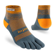 Trail Midweight Mini-Crew - Unisex by Injinji in grey and orange lightweight cushioned toesock for comfort and support on uneven trails