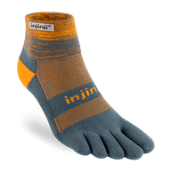 Trail Midweight Mini-Crew - Unisex by Injinji in grey and orange, cushioned toesock for running and hiking on uneven trails with support and agility