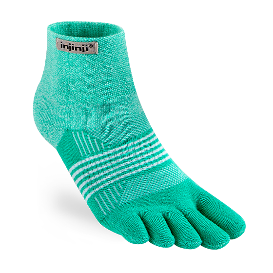 Trail Midweight Mini-Crew - Women by Injinji in teal, cushioned toesock designed for comfort, agility, and support on uneven trails