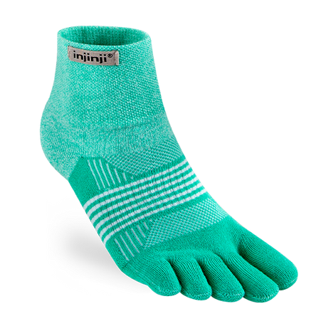 Trail Midweight Mini-Crew - Women by Injinji in teal, cushioned toesock designed for comfort, agility, and support on uneven trails