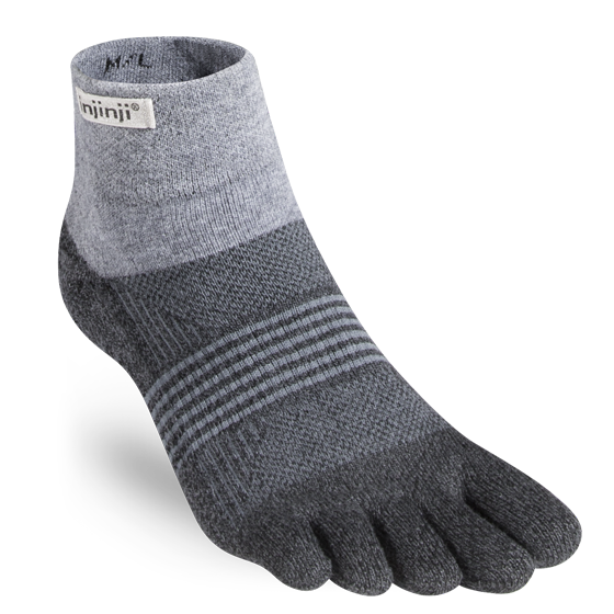 Trail Midweight Mini-Crew - Women by Injinji in grey tones, cushioned toesock designed for trail running and hiking comfort and support