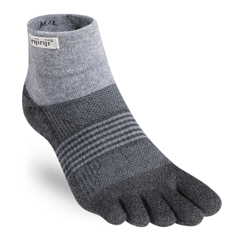 Trail Midweight Mini-Crew - Women by Injinji in grey tones, cushioned toesock designed for trail running and hiking comfort and support