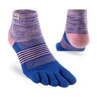 Trail Midweight Mini-Crew - Women by Injinji in blue and pink cushioned toesocks for fast hiking and running on uneven trails with support