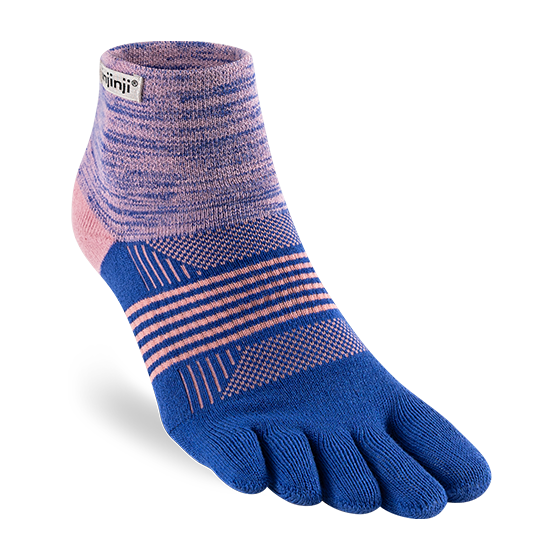 Trail Midweight Mini-Crew - Women by Injinji in purple and pink cushioned toesock for running and hiking with support and agility