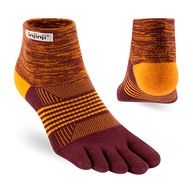Trail Midweight Mini-Crew - Unisex by Injinji in maroon and orange cushioned toesock for running and hiking on uneven trails with agile support