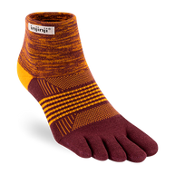 Trail Midweight Mini-Crew - Unisex by Injinji in maroon and orange, cushioned toesock for trail running and hiking on uneven terrain