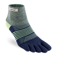 Trail Midweight Mini-Crew - Women by Injinji in blue and green cushioned toesock engineered for running and hiking on uneven trails