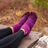 Trail Midweight Mini-Crew - Women by Injinji in purple and magenta cushioned toesocks for running and hiking on uneven trails