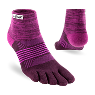 Trail Midweight Mini-Crew - Women by Injinji in purple and pink cushioned toesock designed for running and hiking on uneven trails