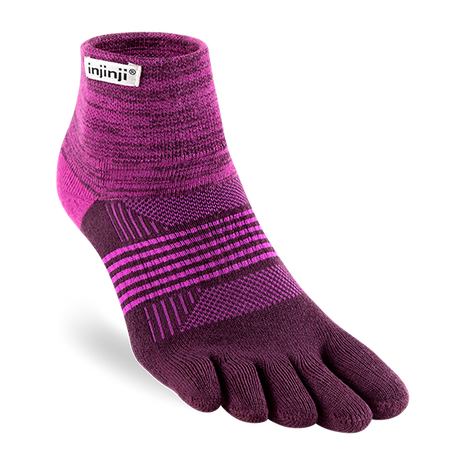 Trail Midweight Mini-Crew - Women by Injinji in purple and magenta cushioned toesock for comfort and support on uneven trails and running