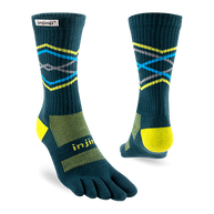 Trail Midweight Crew - Unisex by Injinji in teal and yellow, toesock design reducing friction for long runs and rugged hikes