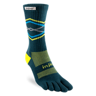 Trail Midweight Crew - Unisex by Injinji in blue and yellow toesock design reducing friction for long runs and rugged hikes