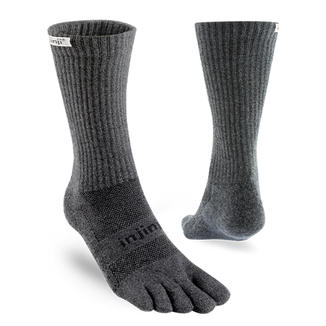 Trail Midweight Crew - Unisex by Injinji in dark grey toesocks, designed for blister prevention and rugged trail running and hiking.