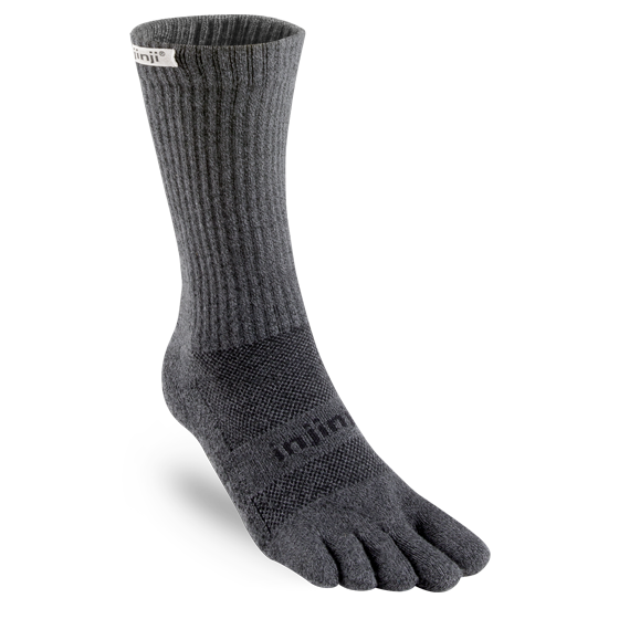 Trail Midweight Crew - Unisex by Injinji in dark grey, toesock design reduces friction, ideal for long runs and rugged hikes