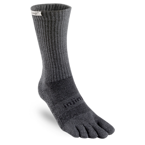 Trail Midweight Crew - Unisex by Injinji in dark grey, toesock design reduces friction, ideal for long runs and rugged hikes