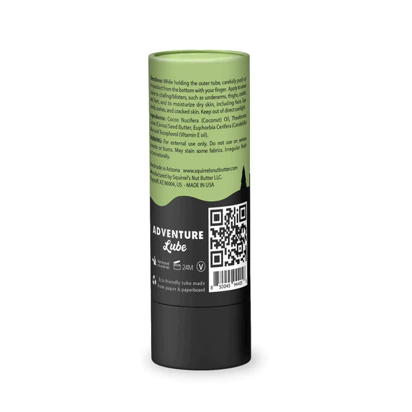 All Natural Anti-Chafe Blend (Compostable) by Squirrel’s Nut Butter in green and black, all-natural anti-chafe salve for skin protection and blister prevention