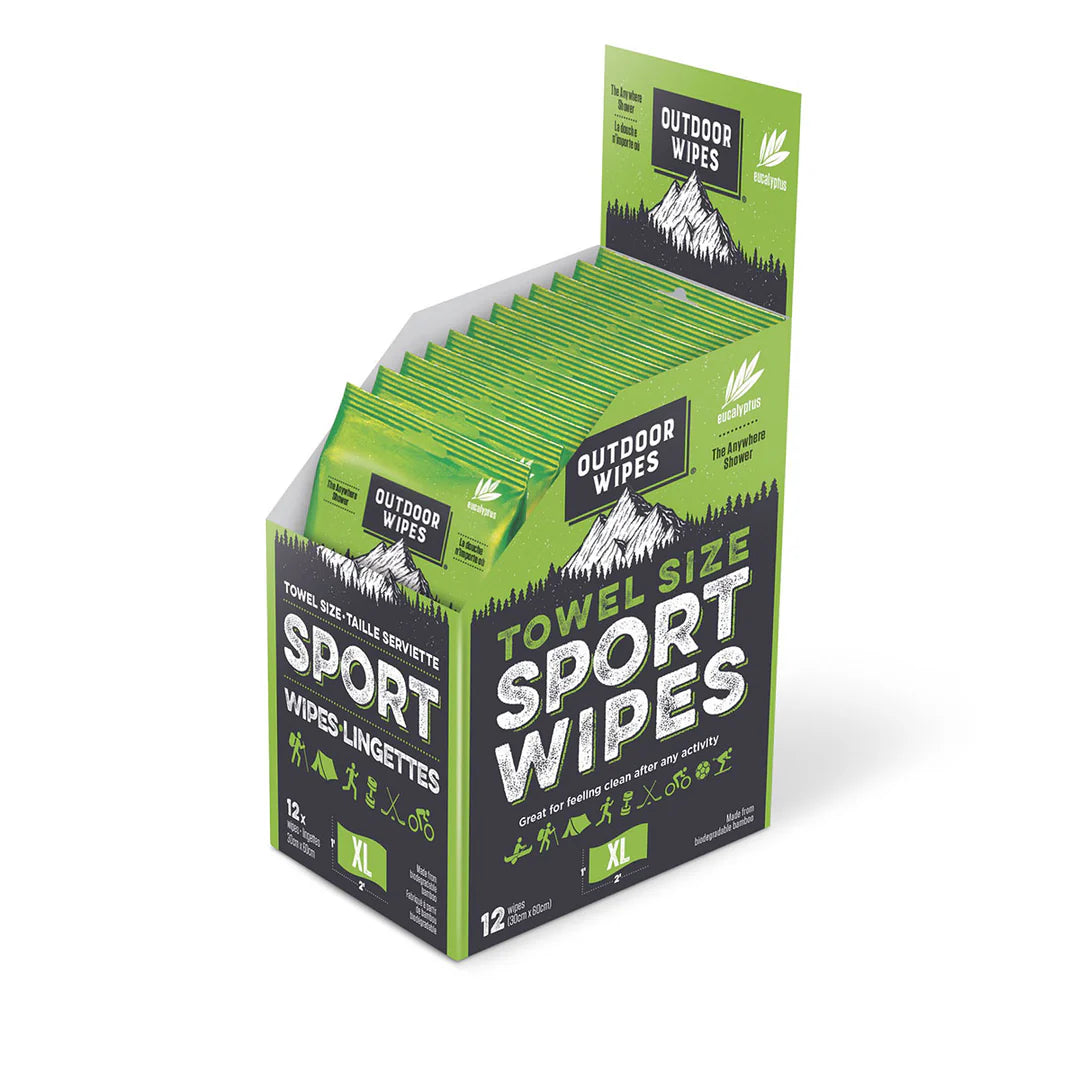 Sport Wipes by Outdoor Wipes in green and black, XL towel size body care wipes for cleaning after running and outdoor activities