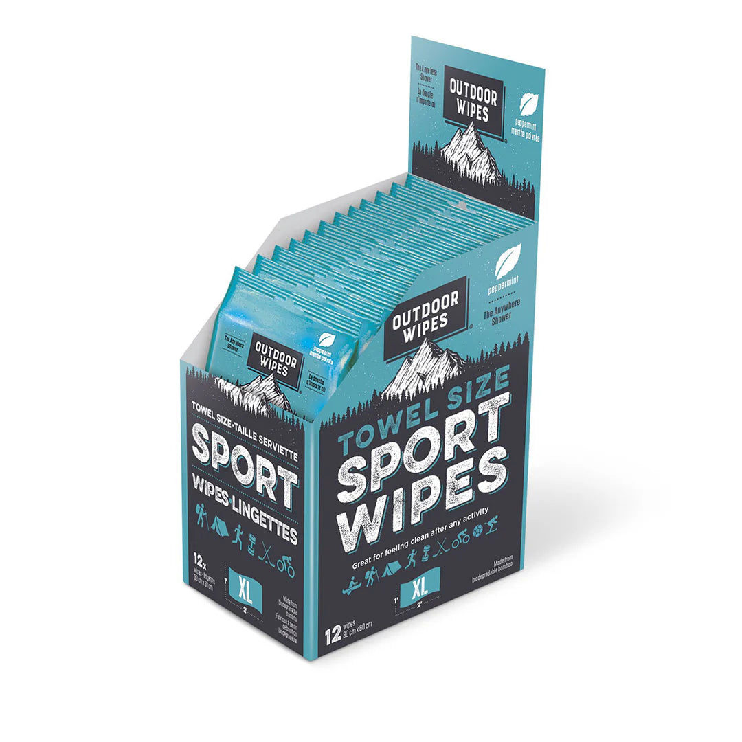 Sport Wipes by Outdoor Wipes in blue XL towel size, body care wipes for running, camping, and outdoor use without showers