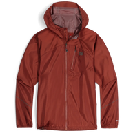 Helium Rain Jacket - Men by Outdoor Research in rust red, lightweight durable waterproof jacket ideal for outdoor protection and running