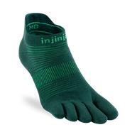 Injinji Run Lightweight No-Show - Unisex green five-toe sock designed for running, low bulk, blister prevention, best for all surfaces.