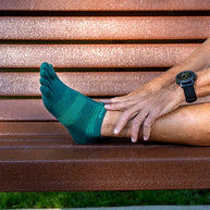 Injinji Run Lightweight No-Show - Unisex teal five-toe socks designed for blister-free running on all surfaces from a running store in Canada