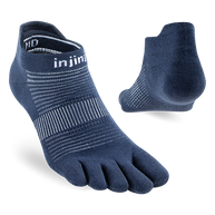 Run Lightweight No-Show - Unisex navy blue Injinji five-toe socks designed to reduce friction and blisters for running on all surfaces
