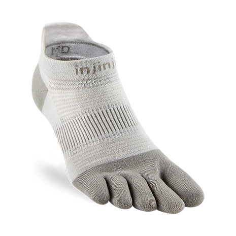 Run Lightweight No-Show - Unisex beige Injinji five-toe running sock designed for blister prevention and lightweight running comfort.